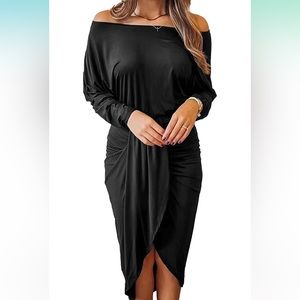 Womans MIDI Ruched Dress Black